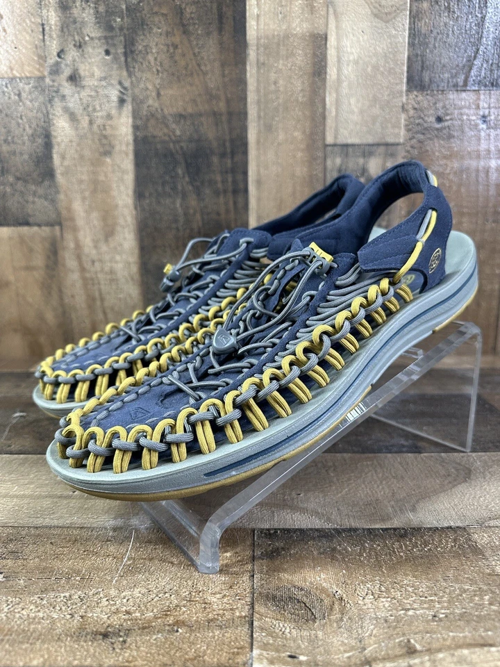 Sandalias de agua Keen Uneek 2 para hombre EE. UU. 14 cuerda trenzada gris amarillo TrailSport Foto 2 de 4