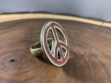 Tibetan Peace Ring Red Coral Inlay Metal Repousse Jewelry Size 9