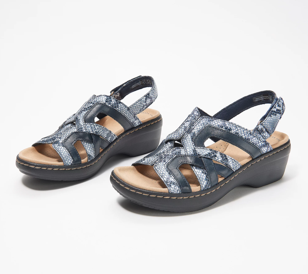 Clarks Merliah Lilac Women Block Heel Slingback Sandals Size US 7N Navy  Snake | eBay