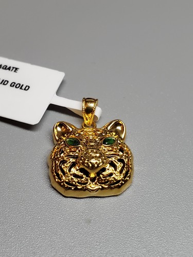 AGATE 18KT SOLID YELLOW GOLD TIGER PENDANT 20MM - Picture 6 of 20