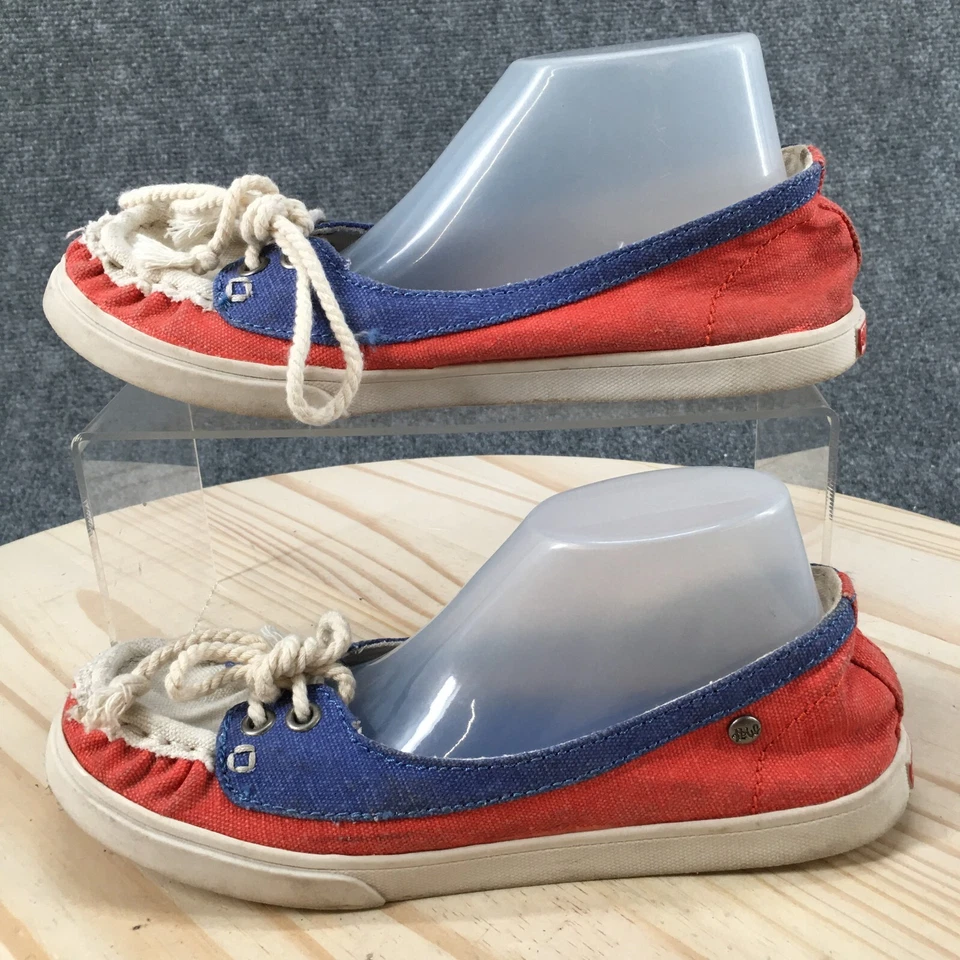 Mad Love Shoes Womens 5-6 Moc Toe Sneakers Flats Red White Blue Canvas Lace Up - Image 2 of 4