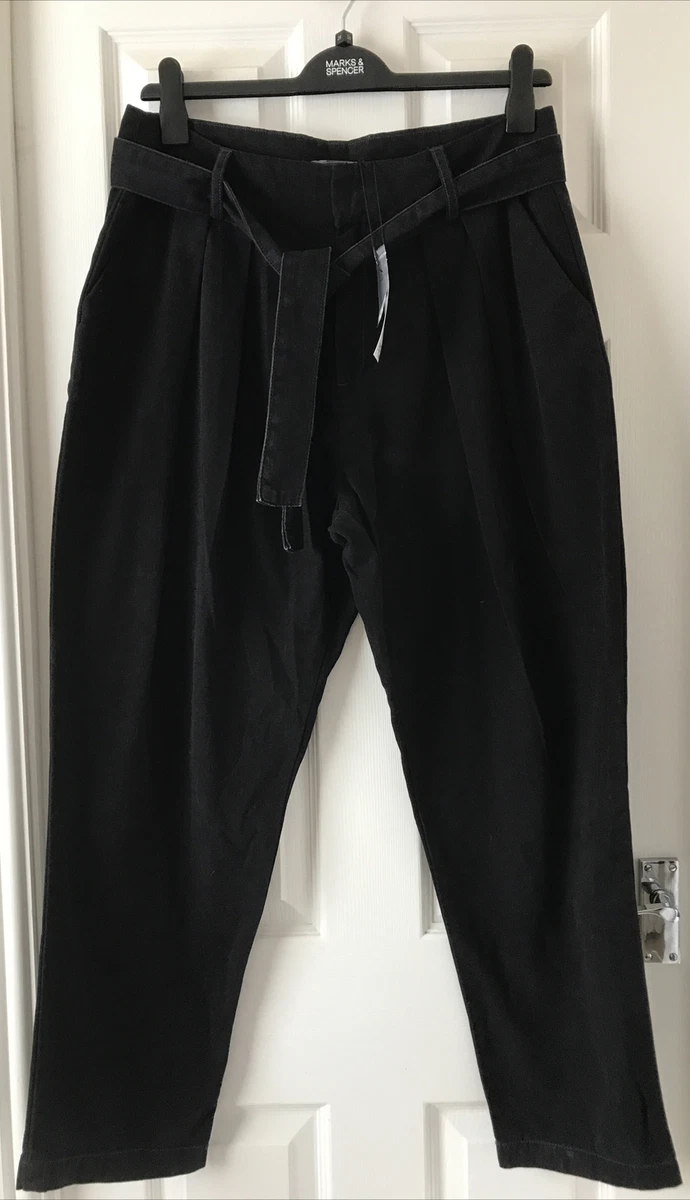 NWT PRIMARK SIZE 16 BLACK SOFT PLEAT BELTED TAPERED LEG TROUSERS 15