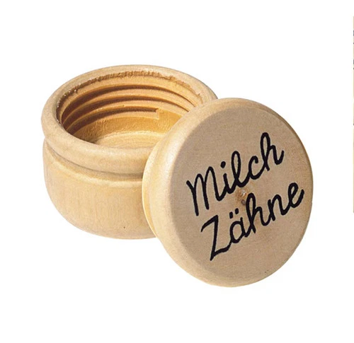 GOKI MILCHZAHNDOSE Milchzähne Zahndose erster Zahn Holz Taufe Geburt Zahnfee Holzdose
