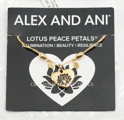 NEW Alex and Ani LOTUS PEACE PETALS Adjustable Gold Heart Necklace
