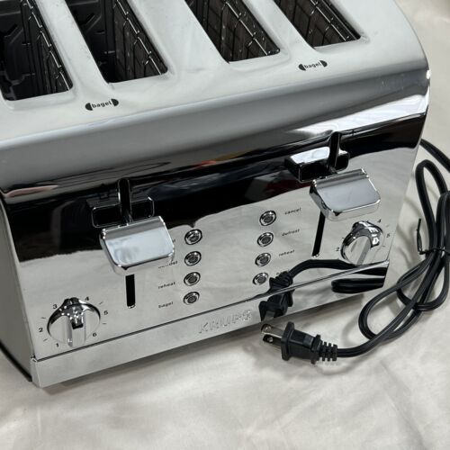 Krups KH734D50 4 Slice Wide-Slot Breakfast Toaster Bread Bagels Chrome Stainless - Picture 2 of 10