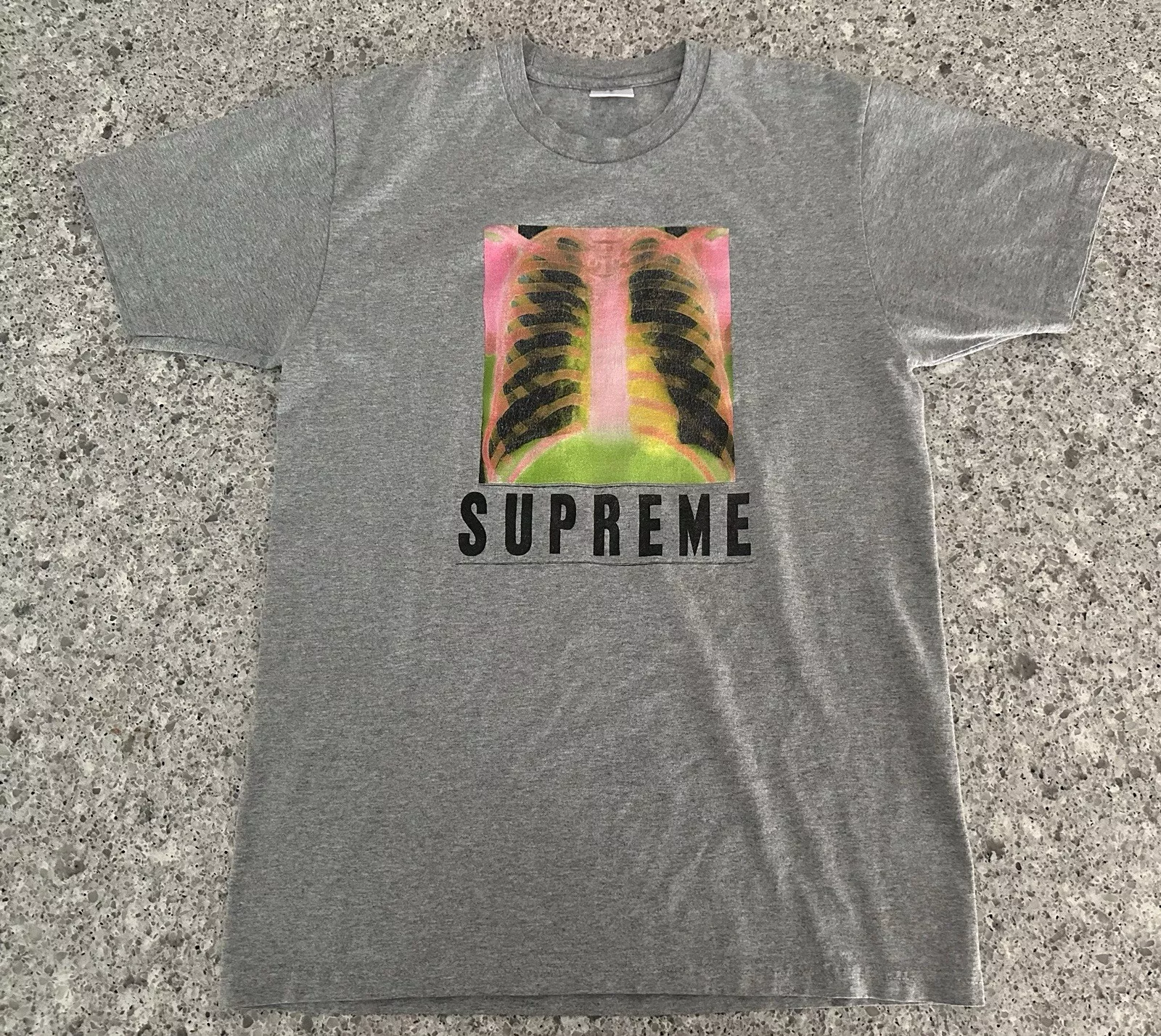 BOÎTE TEE SHIRT SUPREME X RAY RIBCAGE SQUELETTE LOGO gris 2016 FW16 M