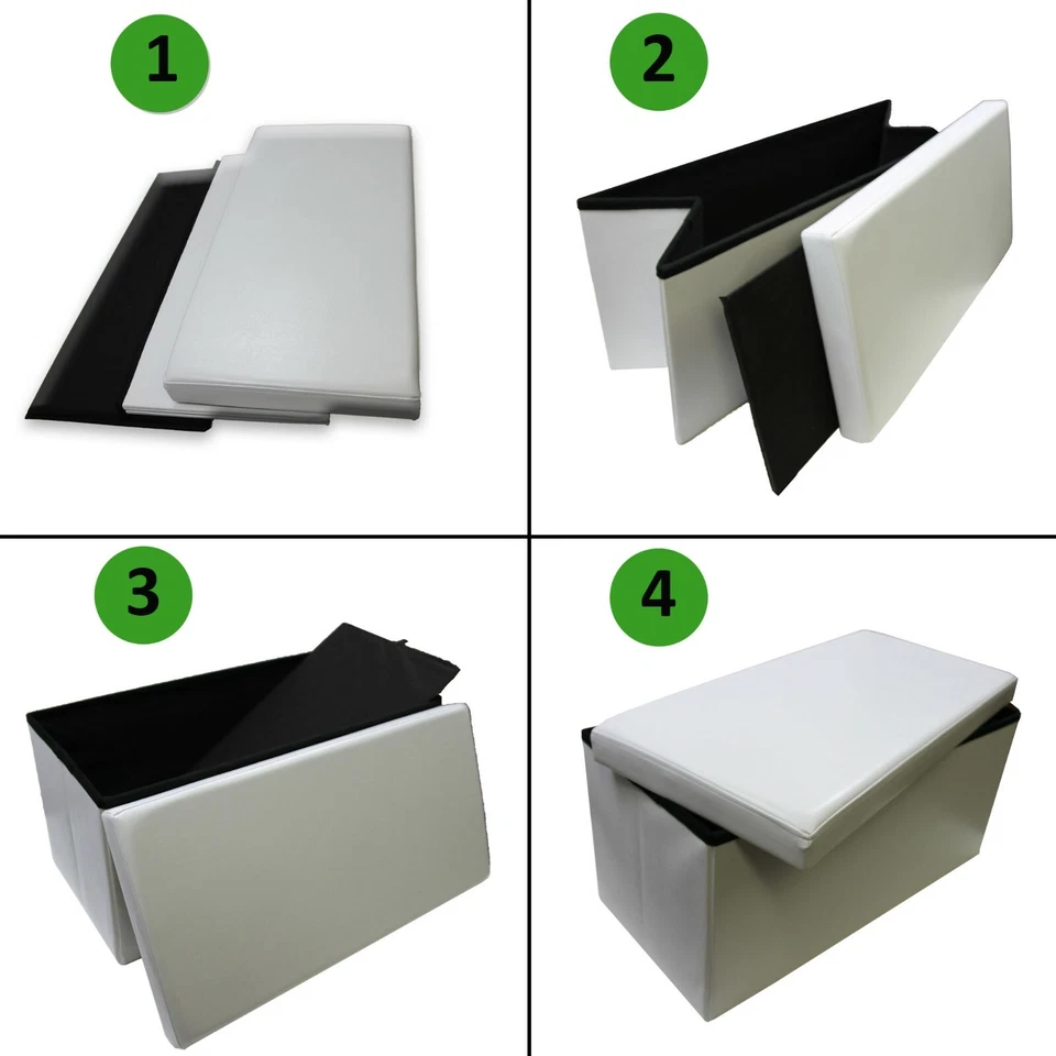 2 in 1 Folding Storage Ottoman Bench Faux Leather Foldable Pouffe Bench - Image 3 of 3