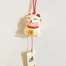 Japanese Porcelain Lucky Cat Maneki Neko Wind Chime for "Yuan" Destiny