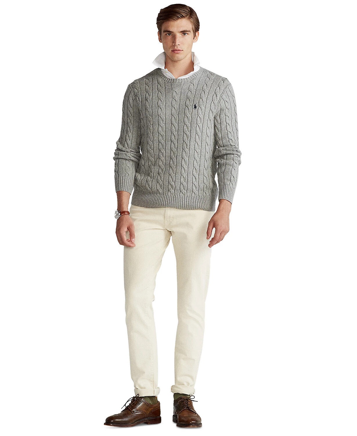 Polo Ralph Lauren Men Preppy Textual Cable Knit Cotton Sweater Gray XL ...