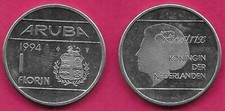 ARUBA NETHERLANDS 1 FLORIN 1994 UNC RULER QUEEN BEATRIX,HEAD LEFT,NATIONAL ARMS