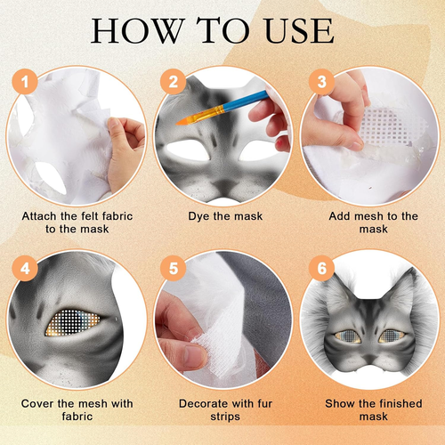 DIY Therian Mask Kit Blank Cat Mask with Felt Fabric Sheet Plush Faux Fur Eye Me - Picture 6 of 12