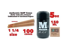 raw classic 1 1/4 size pre rolled cone+glass storage jar 5oz(150ML)+boveda