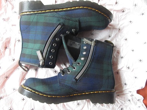 Dr. Martens, Verde Cuadros Tartán Negro Reloj Botines NIÑOS Talla 3, 1460 Cremallera J