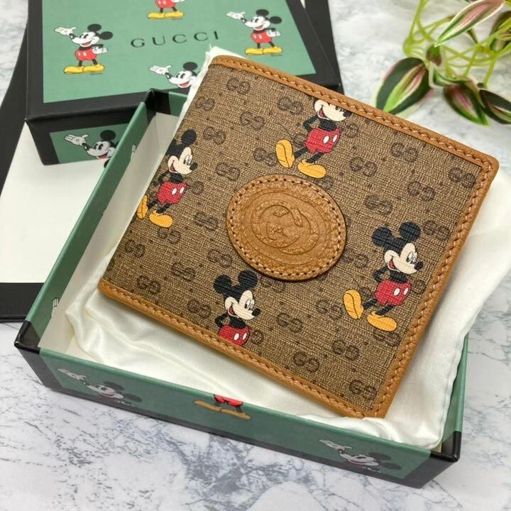 Portefeuille limité GUCCI x Disney Collaboration beige/ébène GG toile suprême 2437 MN