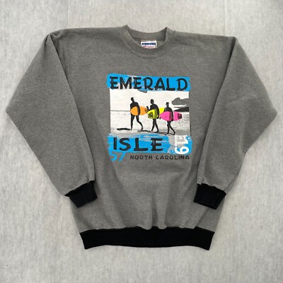 VINTAGE Emerald Isle Sweater Adult Medium Gray North Carolina Surfing Mens M