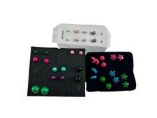 Lot 18 Pairs Stud Earrings Plastic Multi Colors Girls Youth Pink Green