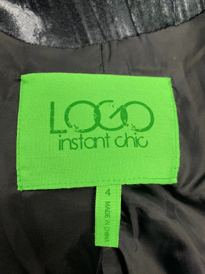 Logo Velour Velvet Moto Jacket 4 Gray Metallic Zip Front Pockets Lori Goldstein - Image 4 of 4