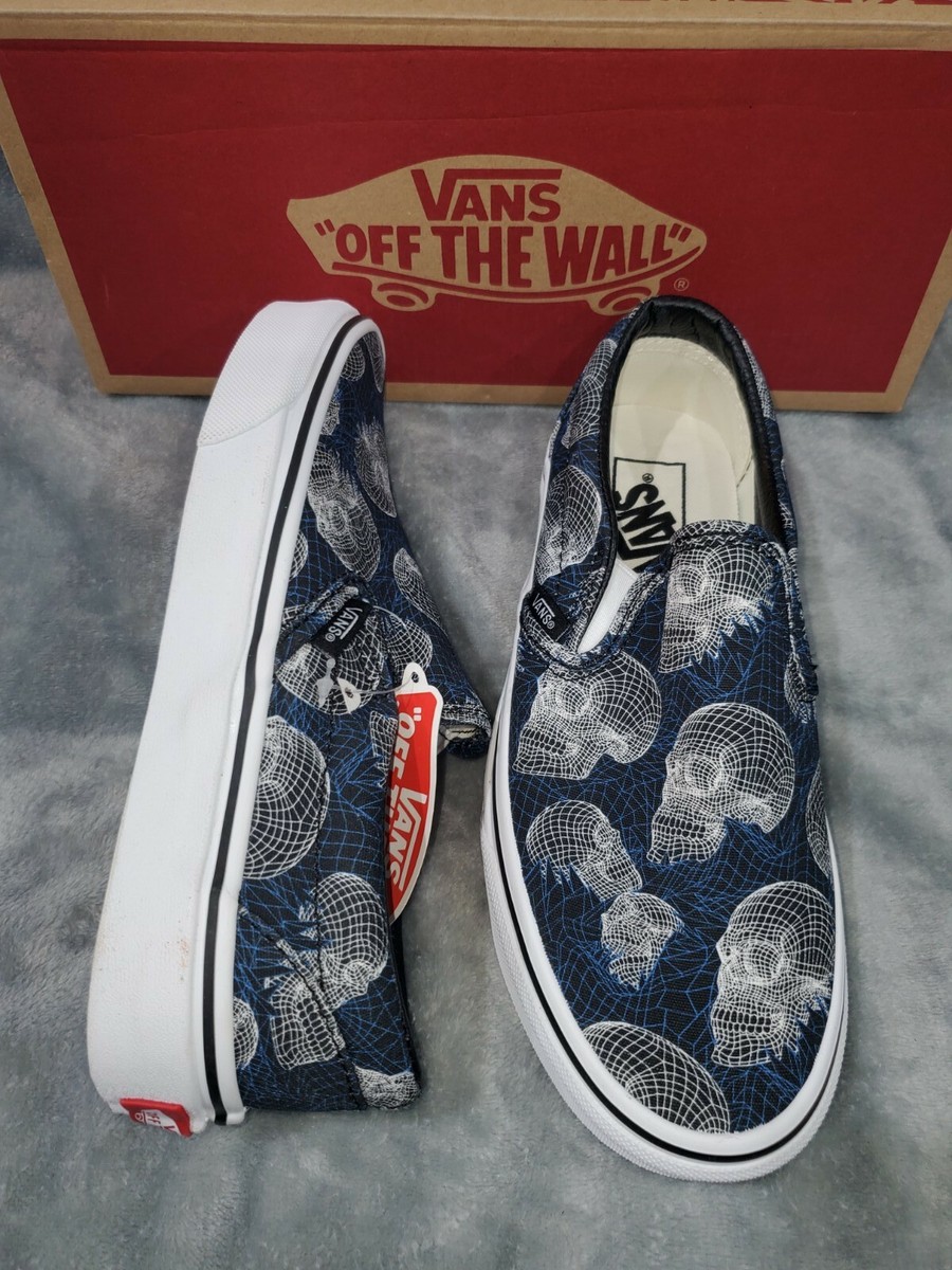 VANS CLASSIC SLIP-ON WIREFRAME SKULLS BLACK BLUE SHOES KIDS  display picture 3