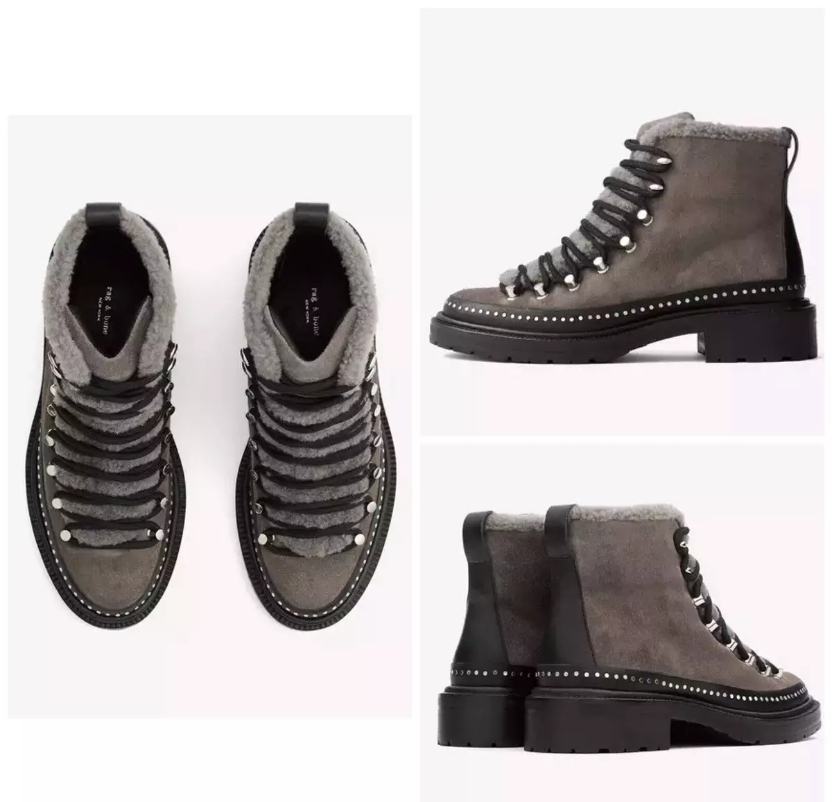 NIB 695 Rag Bone Compass Shearling Suede Boots In Grey Size 36.5 US 6.5