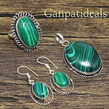 Malachite Mix Shape 3pcs Combo Set 925 Silver Plated Wholesale Lot Jewelry 