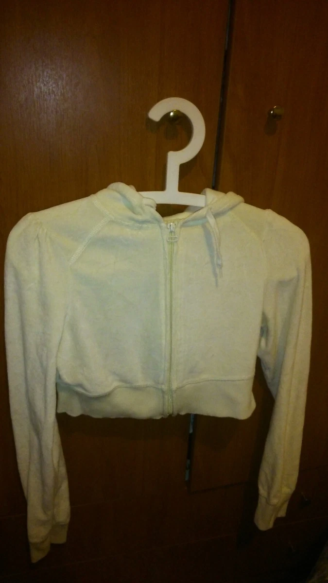 Zara Crop Top Velour Hoodie Jacket Top White/Beige Medium Cropped Puff  Sleeves | eBay
