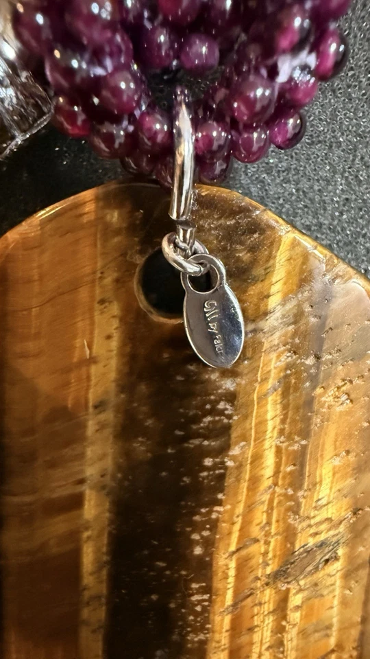 Collar Chi By Falchi 925 y cuero. Colgante ojo de tigre. Foto 4 de 4