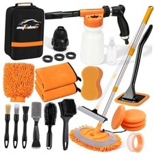 Car Wash Detailing Kit Cleaning Set with Foam Gun Sprayer, Long-Handle Orange