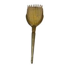 Art Deco Vanity Hair Brush Gold Plate Floral Design Vintage 11 Pointed Tip VGC