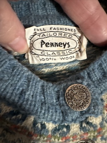 VTG JC Pennys 100% Wool Blue Cardigan Button Down Sweater Floral Neckline Small - Afbeelding 12 van 12