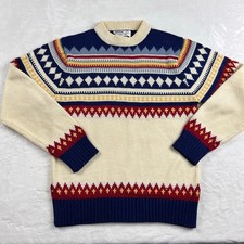 Montgomery Ward Vintage Youth Kids Acrylic Sweater Diamond Print SZ 12-14 Medium