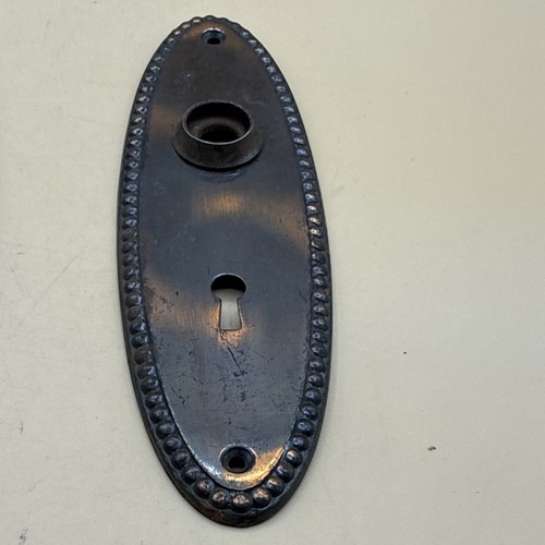 1920's Era Beaded Oval Door Knob Backplate Pair Worn Finish Copper? - Picture 7 of 9