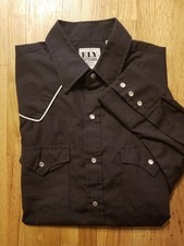 Vtg Ely Cattleman Western Pearl Snap Shirt Mens M Rodeo Black With White Trim