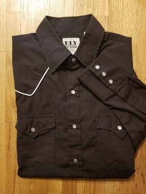 Vtg Ely Cattleman Western Pearl Snap Shirt Mens M Rodeo Black With White Trim