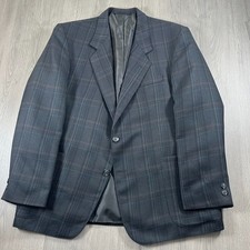 Bellissima giacca blazer made in Germany blu navy leggero check misto lana UK uomo 42 regular*