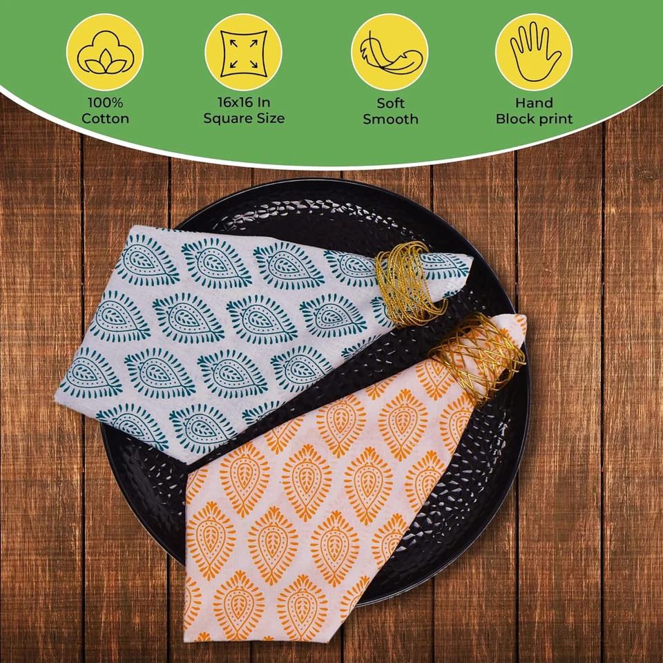 Servilletas de tela de algodón 10 piezas impresión de bloques a mano 16X16 decoración ecológica de cena Foto 3 de 4