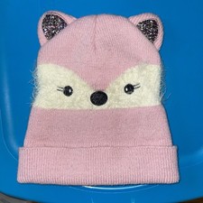 Pink  White knit hat Kitty Cat / Fox Sparkle Ears Kids Hat