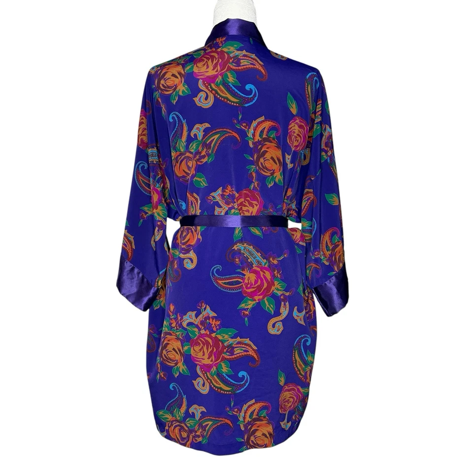 Vintage 80’s Victoria's Secret One Size Gold Label Satin Robe Floral Pockets - Image 4 of 4