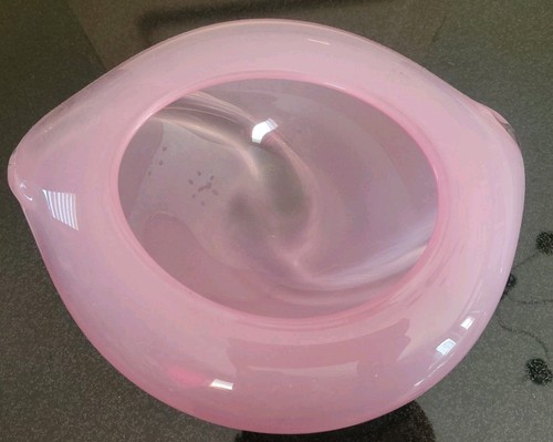 Jarrón Matthew Buechner Art Glass Thames Studio rosa ovalado firmado con fecha 1986 - Imagen 5 de 14