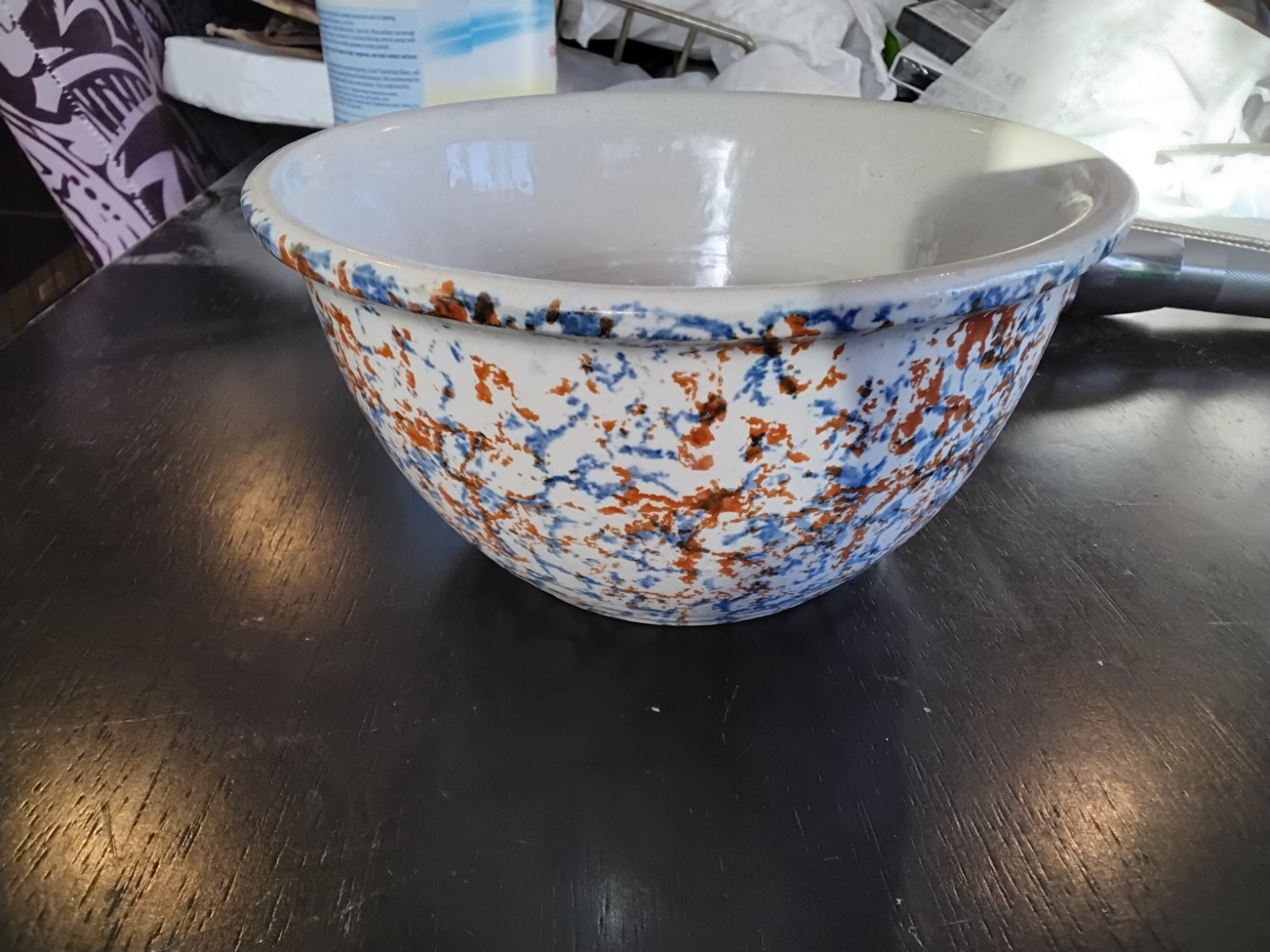 Red Wing Stoneware Pottery 8 Inch Spongeware Bowl Smooth