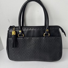 Vintage Black Woven Leather Small Handbag Classic Look