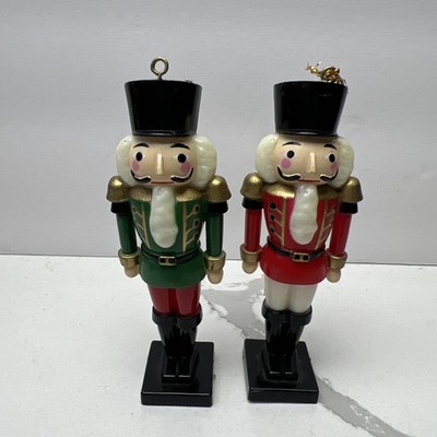 Nutcracker Figure Ornament 2 Soldiers Red Green Hard Plastic Christmas 4''