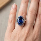 925 Sterling Silver Rose Gold Rings Elegant Royal Blue Sapphire Oval 13.35Ct