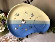 Vtg. Coffee and Toast Plate Saucer Breakfast PLATE Ceramic 11"x8" Whimsical MCM