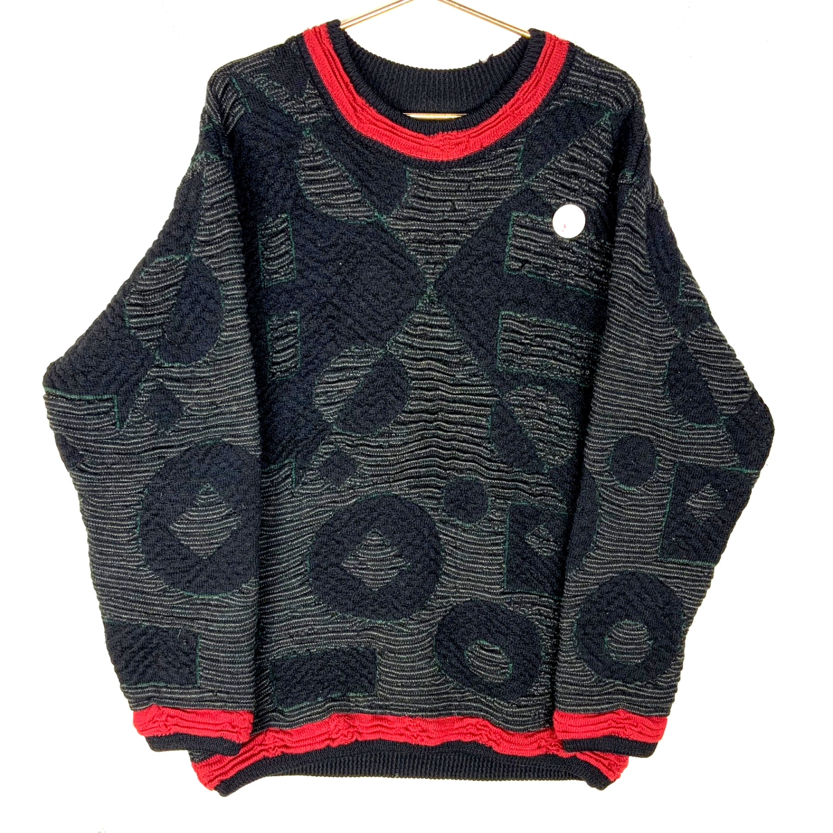 Vintage Coogi Wool Knit Sweater Large Black Crewneck Pattern 90s