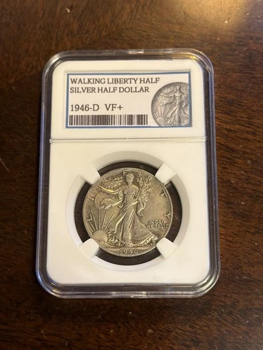 1946D / WALKING LIBERTY HALF DOLLAR [DVC-6628-001] (VINTAGE) KEEPSAKE SLAB / VF+