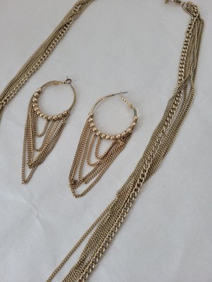 Necklace And Earring Set Gold Chain Dangle Chandelier Glam Elegant Minimalist