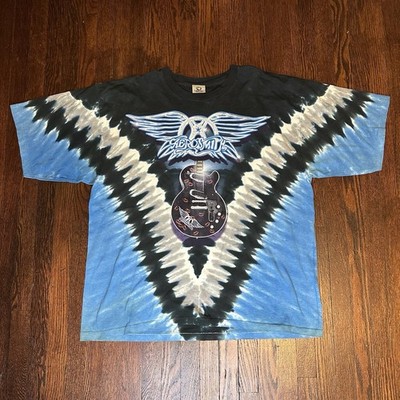 Vintage Aerosmith Liquid Blue Shirt Tie Dye Band Tour All Over Print Size XL