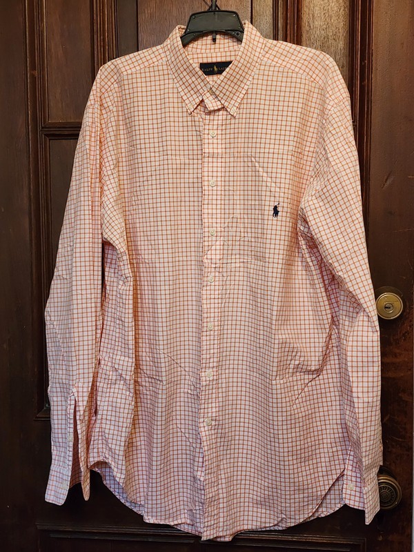 Ralph Lauren White/Orange Plaid Long Sleeve Button Down Shirt XLT