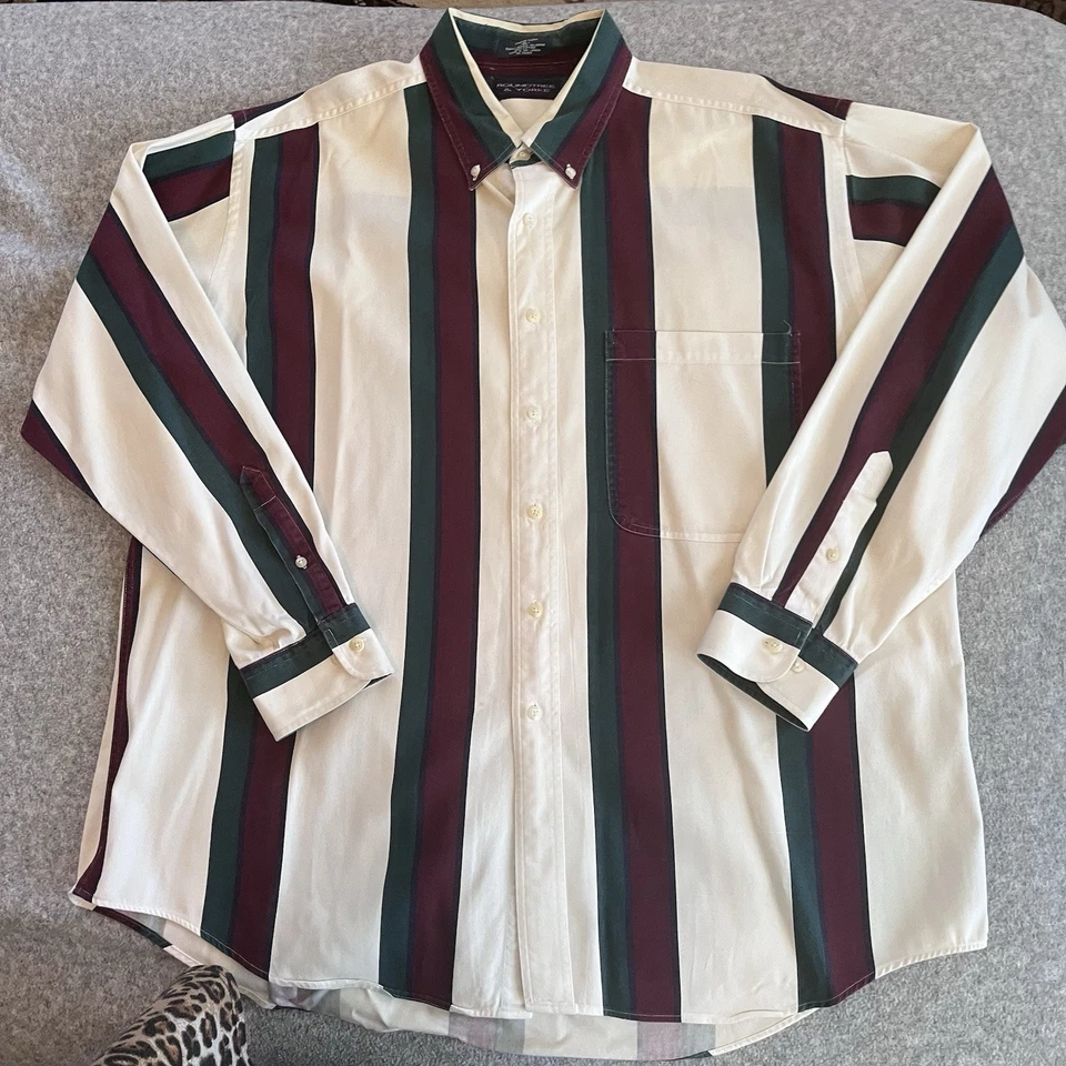 Roundtree & Yorke XL Button Down Ivory Burgundy Grn Canyon Cloth Chest 55 1/2 In - Image 2 of 4