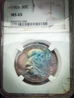 1963 Franklin Silver Half Dollar NGC MS65 Eye-Appealing Rainbow Toning